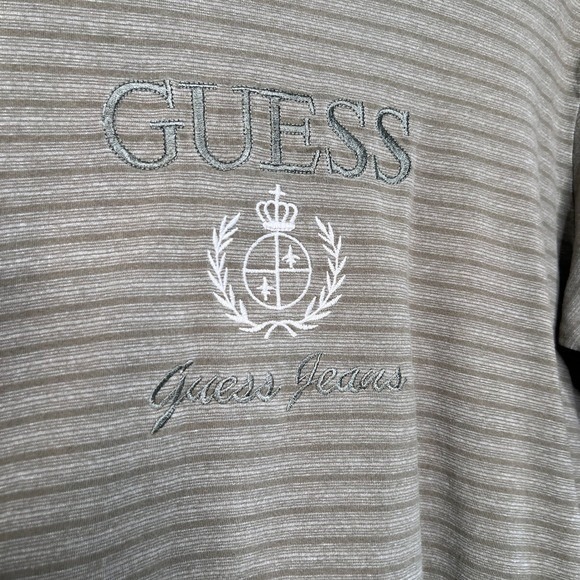 GUESS Jeans Womens Striped Long Sleeve Top Green Embroidered Logo Crew Neck - Picture 9 of 16